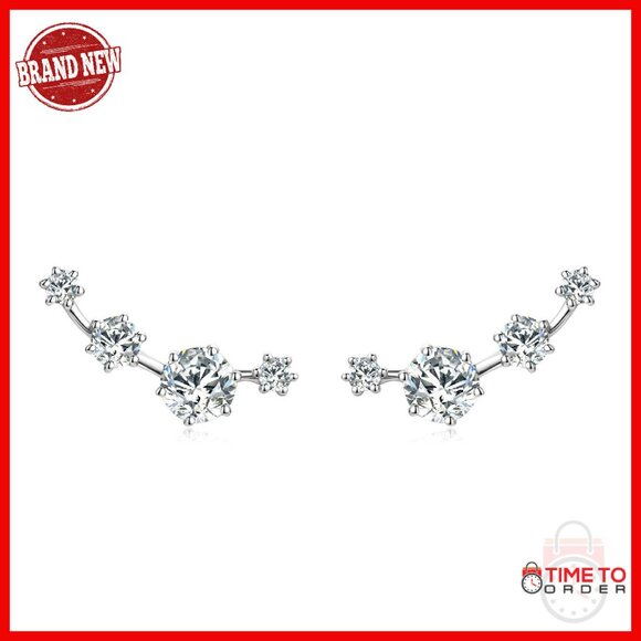 925 Sterling Silver Moissanite Climber Stud Earrings Hypoallergenic